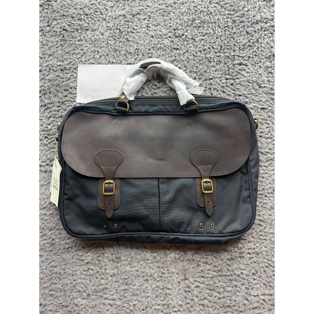 NWD Barbour Wax Leather Briefcase Crossbody Bag Navy Blue UBA0004NY91
